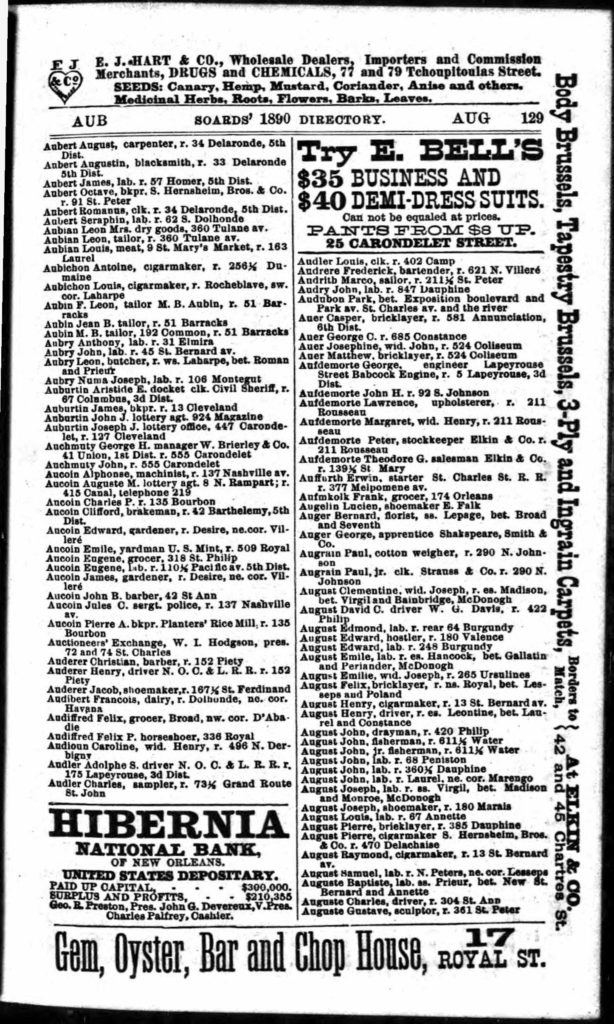 Page from the 1890 City Directory